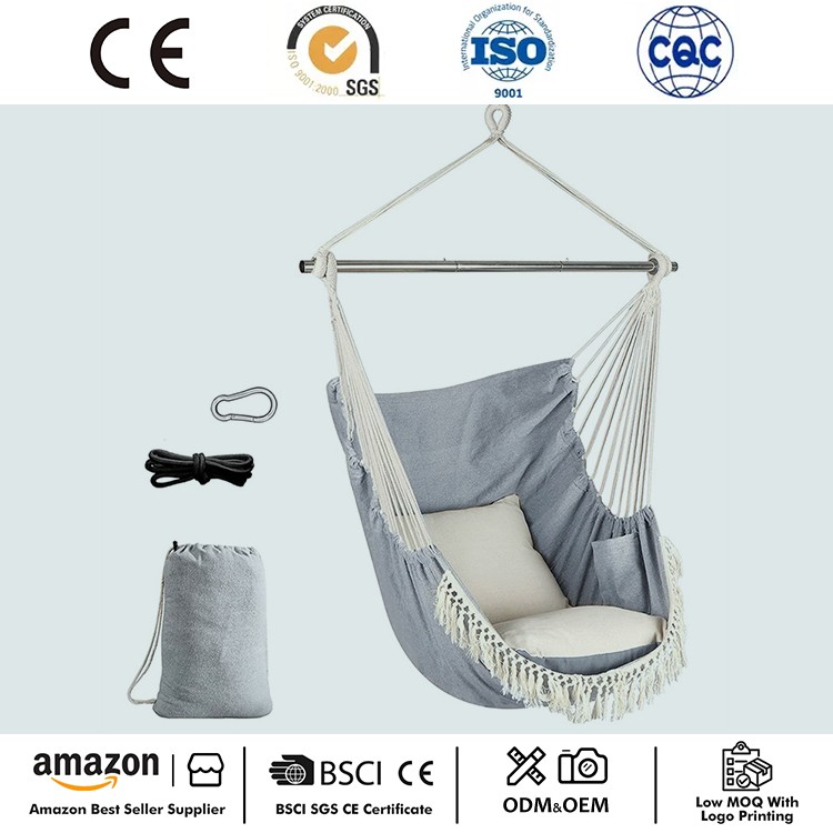 Φορητή κρεμαστή καρέκλα Macrame με πλαϊνή τσέπη